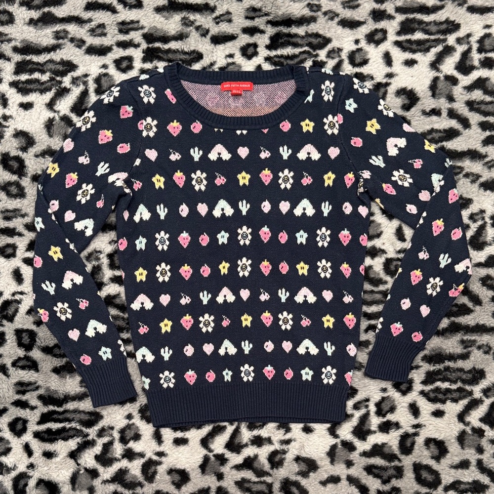 Saks Fifth Avenue Navy Patterned Sweater